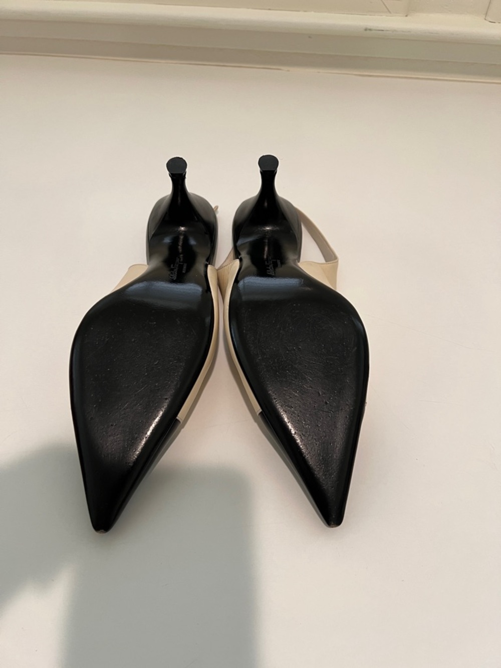 Salvatore Ferragamo Beige and Black Pointed-Toe Slingback Pumps - Picture 4 of 5